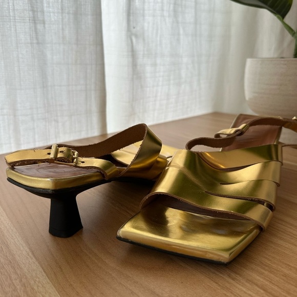 Ganni gold leather kitten heel sandals - size 40 / US 9 - Picture 6 of 8